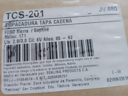 Empacadura Tapa Cadena Ford Sierra Num Tcs201