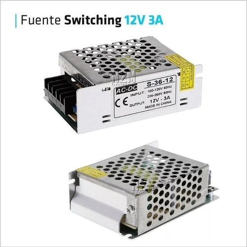 Imagen 3 de 10 de Fuente 12v 3a Metalica Switching Tira Led Cctv