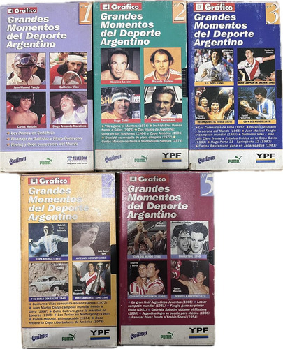 Pack Por 5 Vhs Grandes Momentos Deporte Argentino El Gráfico (Usado)