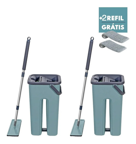 Imagem 1 de 8 de Kit 2 Mop Flat 2 Refil Gratis Lava Seca Rodo Esfregão Piso