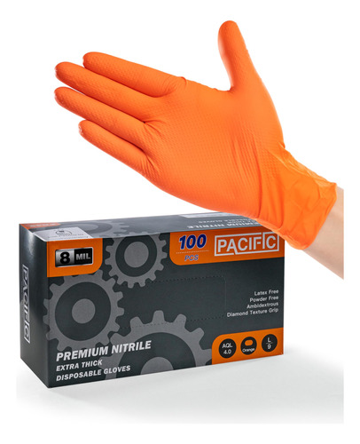 Pacific - Guantes Desechables Industriales De Nitrilo Naranj