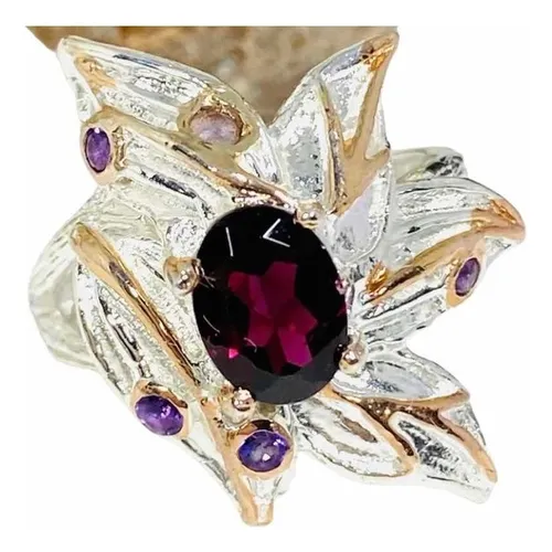comprar Anillo Plata 925 Granate Rodolita Y Amatista  Natural 7,6ct