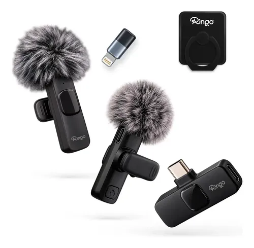 Micrófono Inalámbrico Corbatero Para Celular X2 Cubreviento Receptor Usb-c Y Adaptador Lightning Ideal Streaming Para Creadores De Contenido Influencers Color Negro