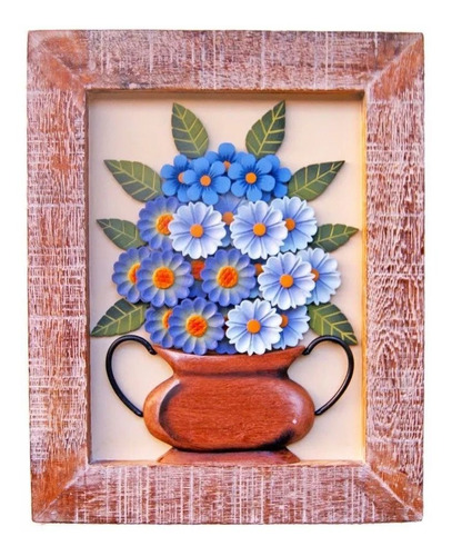 Quadro Vaso De Flores Coloridas Com Fundo Bege (50x40)cm (l)