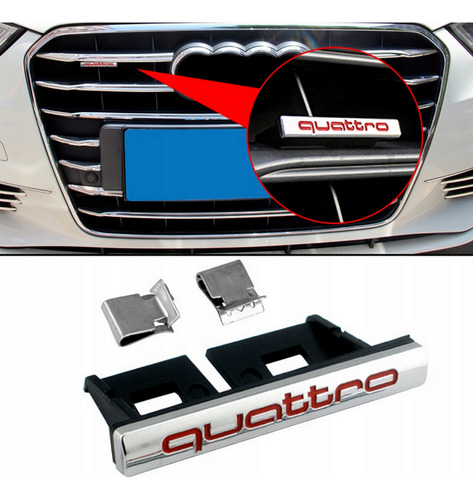 Insignia Metal Quattro Cromo Y Rojo Parrilla Compatible Audi