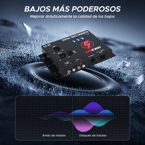 Epicentro Restaurador De Bajos Digital Restaurador De Graves Ecualizador Para Auto, Pickups Y Suv Incluye Control Remoto Y Accesorios De Instalación Lightning Series Hzero Ec-01