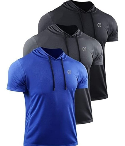 Pack 3 Camisas De Running Para Hombre, Ajuste Seco, Capucha