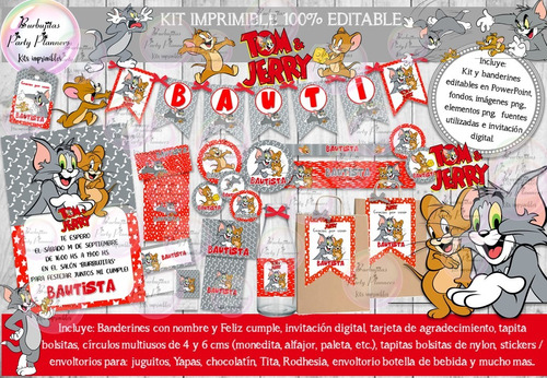 Kit Imprimible Candy Bar Tom Y Jerry 100% Editable