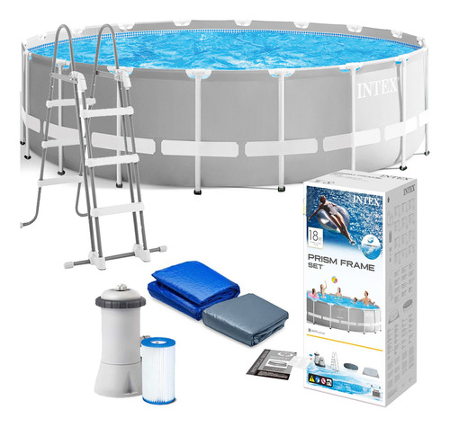 Piscina estructural redonda Intex 26732 con capacidad de 24311 litros de 5.49m de diámetro gris claro diseño mosaico