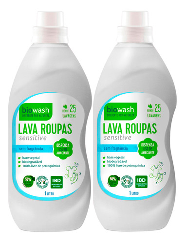 Kit 2 Lava Roupas Líquido Sensitive Biowash 1 L