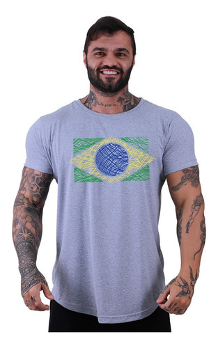 Camiseta Longline Mxd Conceito Bandeira Do Brasil Rabiscos