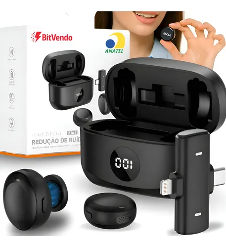 Microfone Lapela Sem Fio Duplo Anti Ruído Com Imã Bitvendo Preto