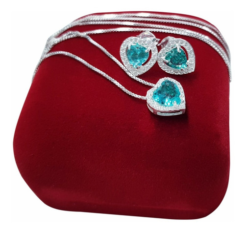 Imagem 6 de 7 de Brincos E Colar Feminino Coração Pavê Prata 925 Maciça