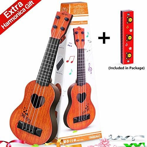 Guitarra Marron 4 Cuerdas 17 Pulgadas Con Armonica Para Niño Marrón