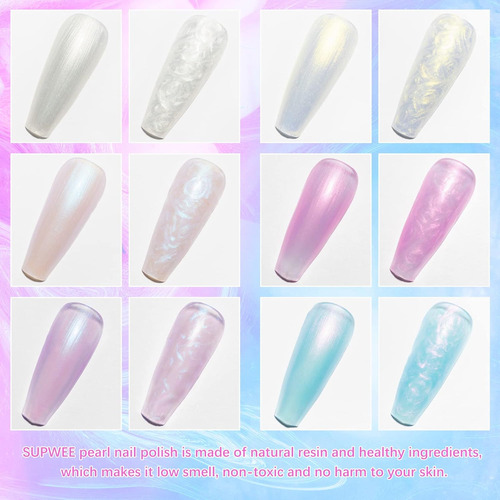 Esmalte De Uñas De Gel Perlado Brillante De Sirena, Blanco,