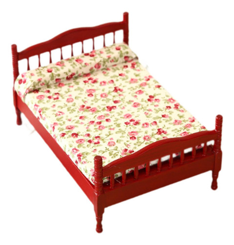 1:12 Casa De Bonecas Modelo De Cama De Casal, Cama Vermelho