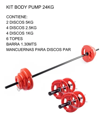 Kit Body Barra+ 24kg En Discos Con Agarre+ Mancuernas