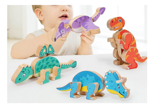 4 Piezas De Constructor De Dinosaurios De Tallo De Madera,