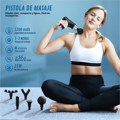 Mini Pistola De Masaje Usb, Portátil, 5 Cabezas, 6 Velocidad