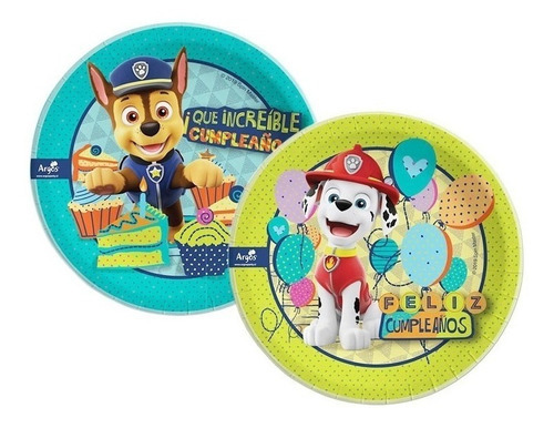 Pack 6 Uds Plato Pequeño Cartón / Diseño Paw Patrol