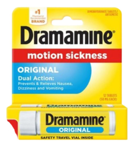 Dramamine Tabletas Para El Alivio De Mareos Y Nauseas 12 Pza Sabor Sin Sabor