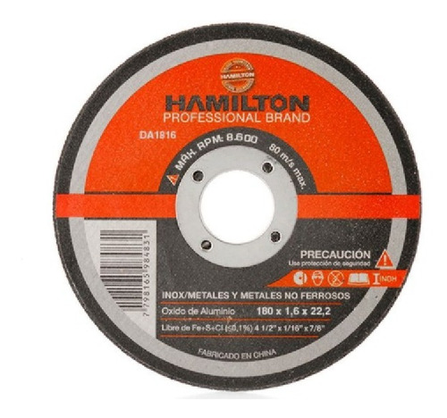 Disco Abrasivo Corte 180 X 1,6mm Acero Hamilton Da1816