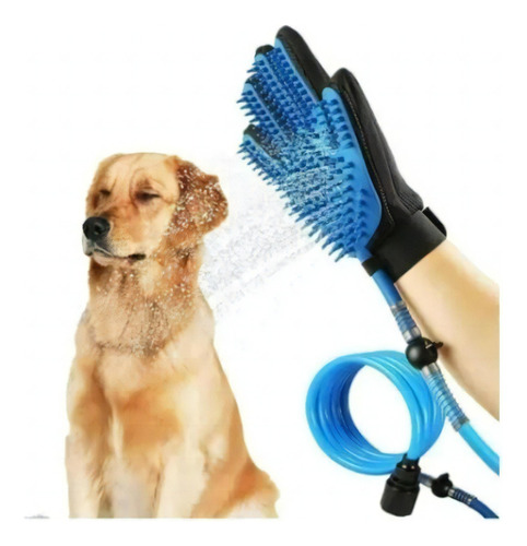 Guante Ducha Masajeador 2 En 1 Para Mascotas Con Manguera Color Azul