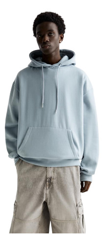 Hoodie Pull & Bear Plain Azul Celeste