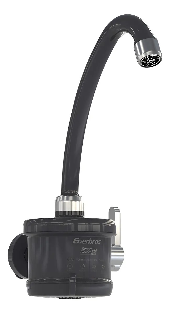 Torneira Elétrica Enerbras Plus 4T Preta Cromada Parede 127V 4800W Cozinha