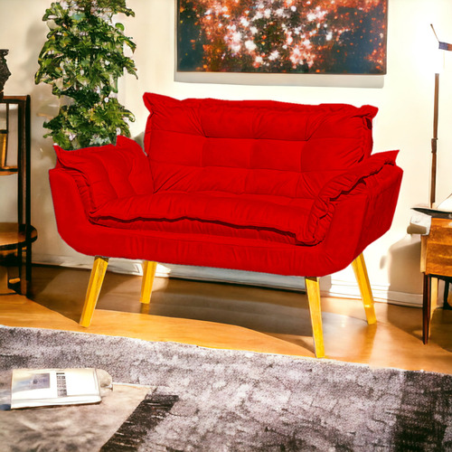 Namoradeira Decorativa Para Recepção Consultório Suede Cores Cor Vermelho Desenho do tecido TECIDO SUEDE