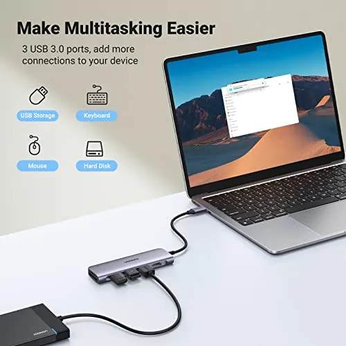 Hub Usb C Ugreen, Adaptador Usb C A Usb 6 En 1, Adaptador Hd