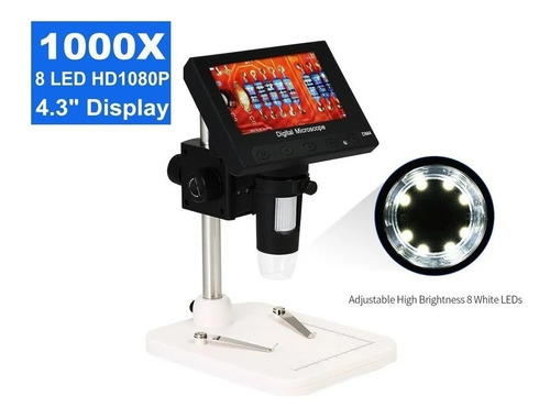 Imagem 6 de 8 de Microscopio Digital Zoom 1000x Tela 4.3 Lcd 8 Led Usb 1080p