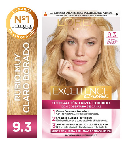 Kit De Coloración L'Oréal Paris Excellence Creme Tono 9.3 Rubio Muy Claro Dorado