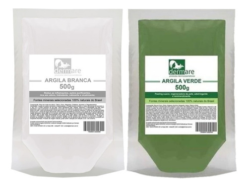 Kit Argila Branca E Argila Verde 500g Cada - Dermare Tipo de pele Normal