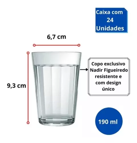 Jogo Copo Americano Lagoinha Tradicional 190ml Com 24 Peças