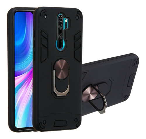 Funda For Xiaomi Redmi Note 8 Pro Con Anillo Metálico Negro