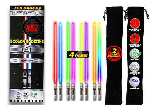 Lightsaber Chopsticks Light Up Star Wars Led Glowing 4 Pairs