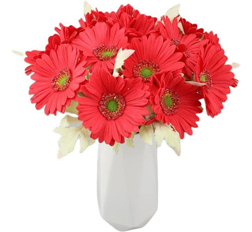 Romase 7pcs Real Touch Pu Artificial Gerbera Flor Realista M