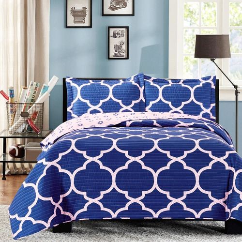 Imagen 5 de 6 de Cubrecama Quilt Cover Reversible +fundas Twin Calgary D2