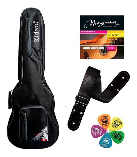 Funda Guitarra Clasica + Plumillas + Cuerdas Magma Gc 110 D