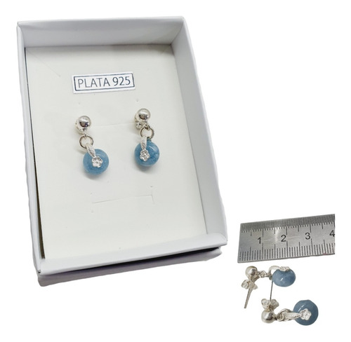 Aros En Plata 925 Con Agua Marina 