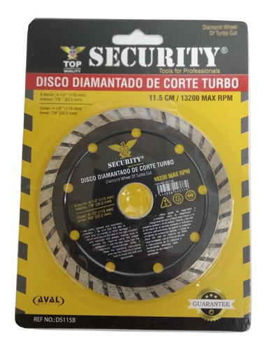 Disco Diamantado De Corte Turbo 4-1/2x7/8 P/esmeril Security