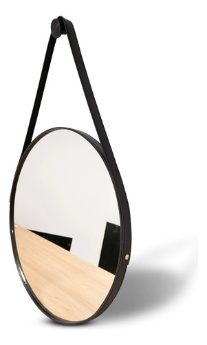 Espelho Redondo Adnet Lavabo 50cm Couro Com Pino