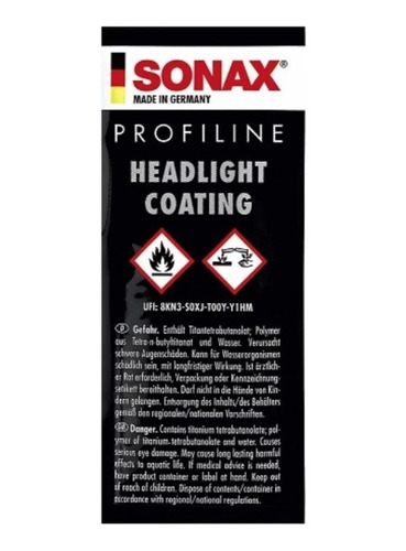 Sonax Headlight Coating Sellador Opticas 1 Sachet 2 Faros