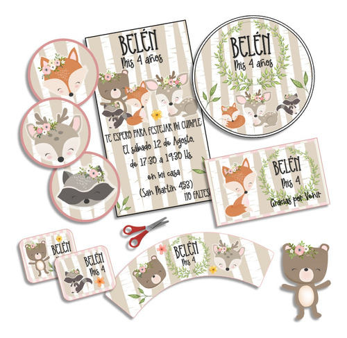 Kit Imprimible Animalitos Del Bosque Personalizado Candybar