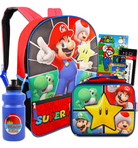 Super Mario Juego De Mochila Y Lonchera Para Ninos, Paquete