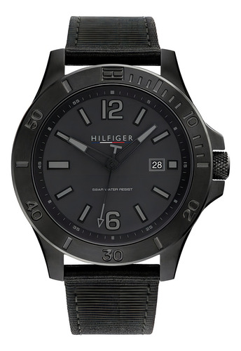 Reloj Tommy Hilfiger Para Hombre De Tela 1791993 Ss Color de la malla Negro Color del bisel Negro Color del fondo Negro
