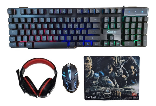 Combo Gamer Teclado Con Luz Mouse 4d Auricular Y Mouse Pad 