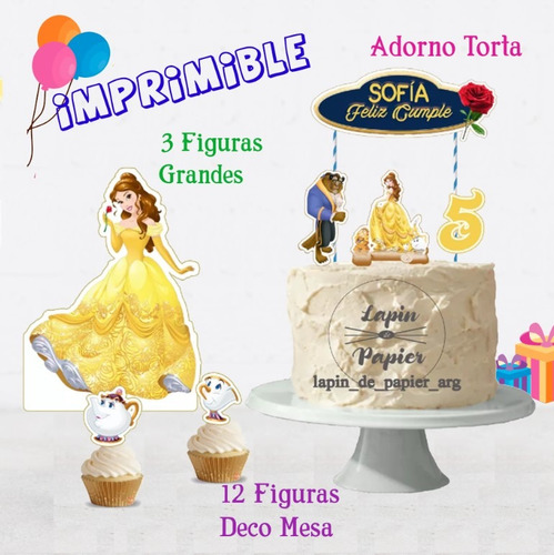 Cake Topper Imprimible Personalizado La Bella Y La Bestia