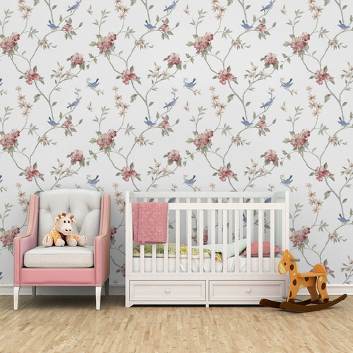 Papel De Parede Feminino Floral Infantil De Bebê - 4m² Vr166